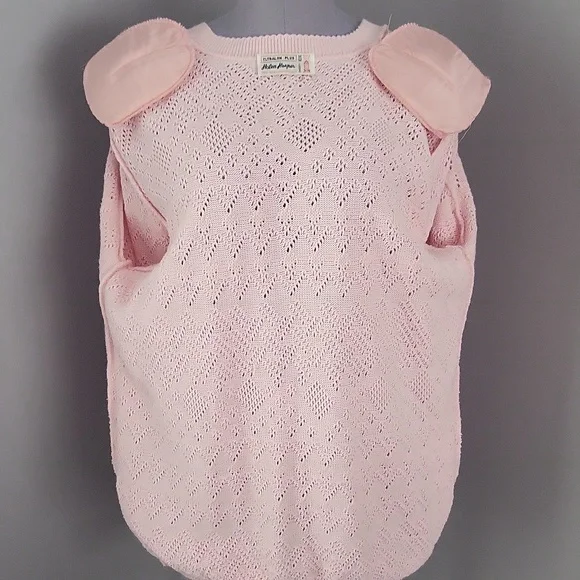 Vintage 80s Helen Harper Pink Pointelle Cardigan | Structured Shoulder | L - Picture 10 of 11